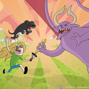 Adventure Time Style with Magic the Gathering monster fight - Illustrator Vector - © Chris Clark